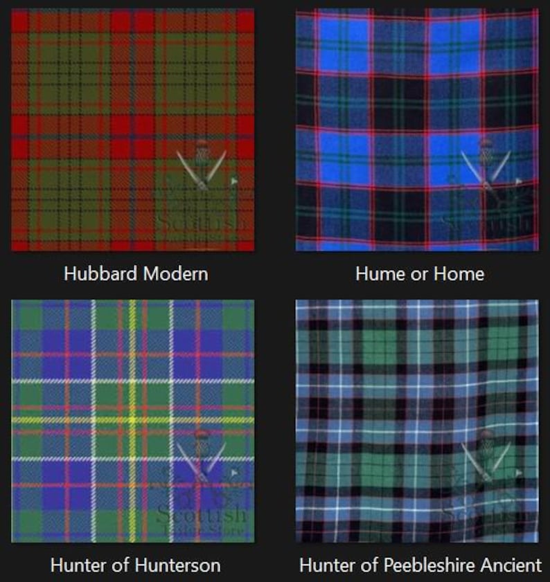 Hubbard Modern Tartan Great Kilt - Hume or Home Great Kilt - Hunter of Hunterson Great Kilt - Hunter of Peebleshire Ancient Great Kilt