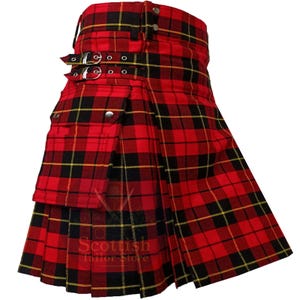 Clan Wallace Roter moderner Tartan Kilt Kilt – handgefertigte Highland Wear mit Taschen