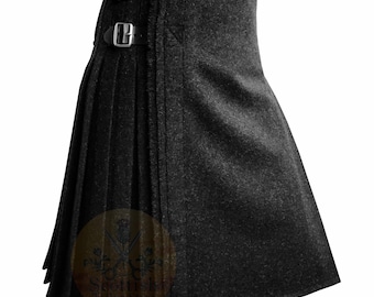 Solid Black Wool Blend Kilt For Men: Traditional handmade Scottish Highland Style
