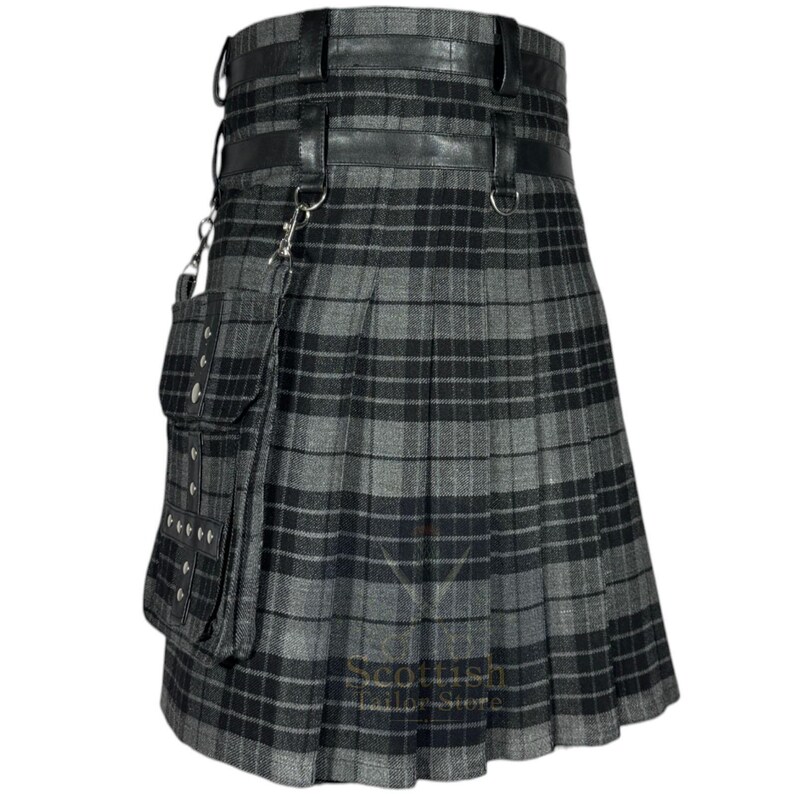 Modern Grey Watch Utility Kilt – Stylish Hybrid Tartan Kilt for Men – Custom Grey Tartan Utility Kilt – Heavy Duty Hybrid Scottish Work Kilt