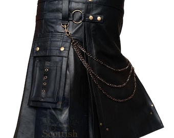 Kilt aus schwarzem Leder für Herren – Steampunk, Hochzeit & Gothic-Outfit