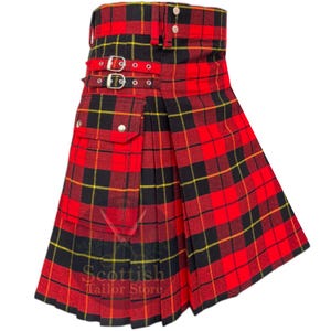 Wallace Roter moderner Schottenkaro Kilt mit Streifen-Muster - Schottenkaro Kilt für Herren
