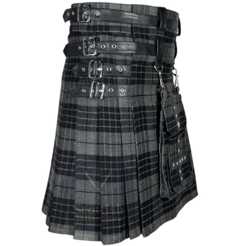 Modern Grey Watch Utility Kilt – Stylish Hybrid Tartan Kilt for Men – Custom Grey Tartan Utility Kilt – Heavy Duty Hybrid Scottish Work Kilt