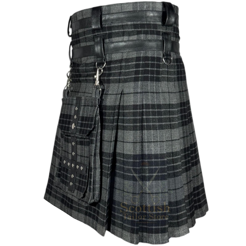 Modern Grey Watch Utility Kilt – Stylish Hybrid Tartan Kilt for Men – Custom Grey Tartan Utility Kilt – Heavy Duty Hybrid Scottish Work Kilt