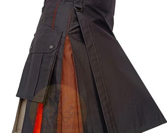 Box Plissee Bear Pride Kilt: LGBTQ+ Cotton Highland Kilts mit Cargo-Taschen
