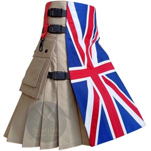 Handmade UK Flag Utility Kilts for Men: Union Jack Cotton Drill, Cargo Pocket Kilt
