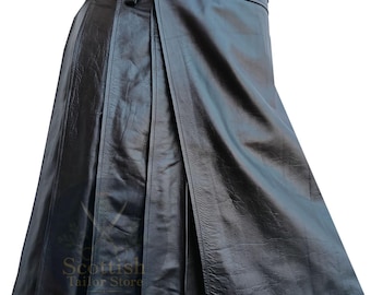 Handgefertigter schwarzer Leder-Gothic Kilt: Scottish Highland Style Kilts für Männer