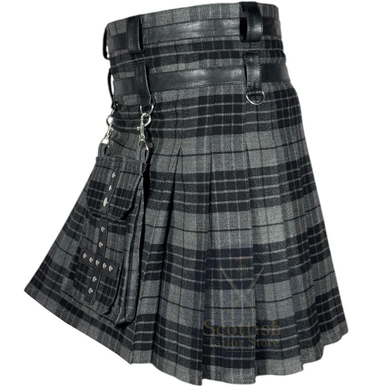 Modern Grey Watch Utility Kilt – Stylish Hybrid Tartan Kilt for Men – Custom Grey Tartan Utility Kilt – Heavy Duty Hybrid Scottish Work Kilt