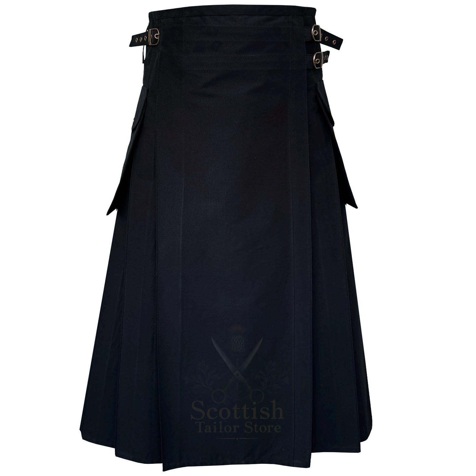 Black Utility Kilt Skirt for Women – Scottish Design With Side 
