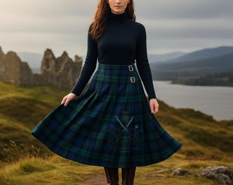 Gonna lunga scozzese in tartan per donna: gonna plissettata in stile Highland disponibile in oltre 50 tartan