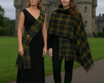 Handmade Scottish Women Sash & Shawl Set - Traditional Acrylic Plaid Sash 50+ Clan Tartan Options