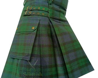 Clan MacKay Modern Tartan Utility Kilt: Scottish Tactical Kilts with Cargo Pockets