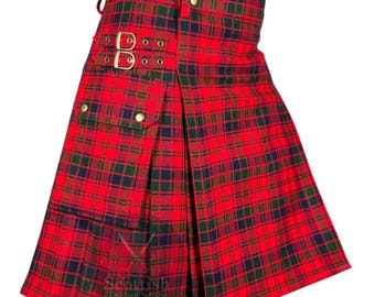 Clan Robertson Red Modern Tartan Utility Kilt: Handmade Scottish Highland Wear