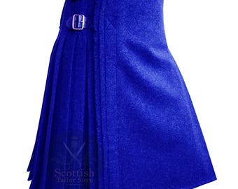 Kilt en laine bleu roi uni pour homme : 8 yards, fait main, vêtement écossais des Highlands