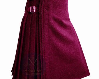 Solid Maroon Handmade Clan Wool Kilt – Men’s 8 Yard Traditional Highland Wear