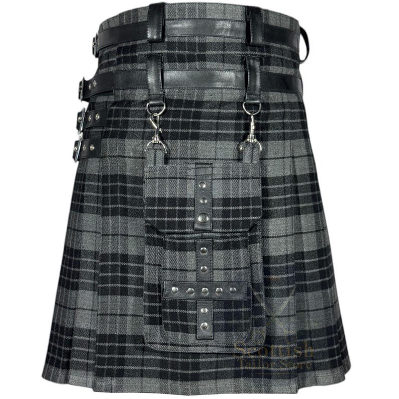 Modern Grey Watch Utility Kilt – Stylish Hybrid Tartan Kilt for Men – Custom Grey Tartan Utility Kilt – Heavy Duty Hybrid Scottish Work Kilt