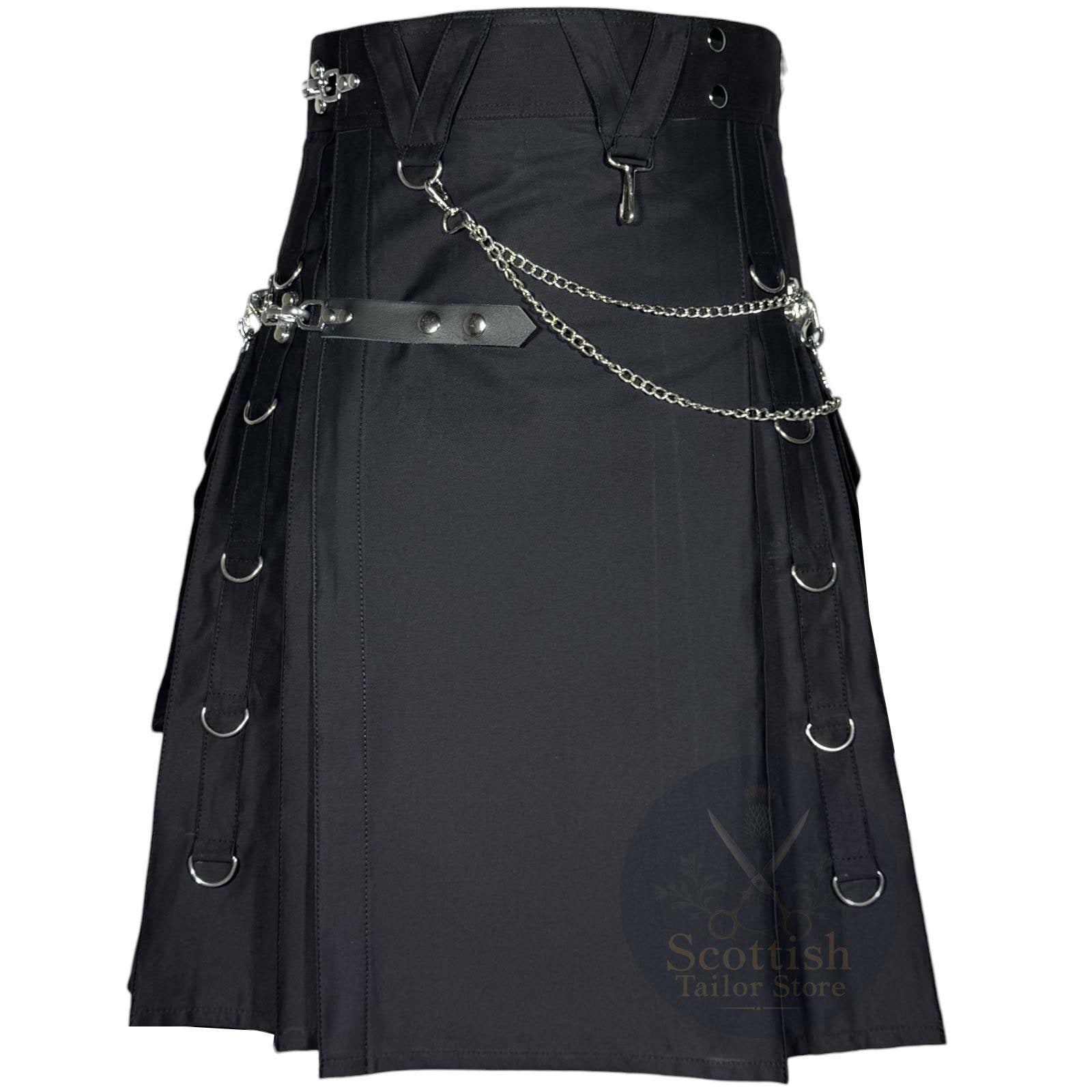 Utilty Goth Black Gothic Utility Kilt for Men – Punk Rock Steampunk Style With ...