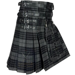 Modern Grey Watch Utility Kilt – Stylish Hybrid Tartan Kilt for Men – Custom Grey Tartan Utility Kilt – Heavy Duty Hybrid Scottish Work Kilt