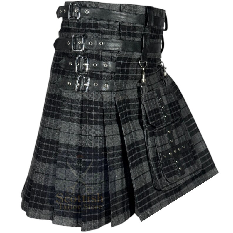 Modern Grey Watch Utility Kilt – Stylish Hybrid Tartan Kilt for Men – Custom Grey Tartan Utility Kilt – Heavy Duty Hybrid Scottish Work Kilt