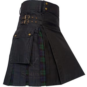 Black Utility Hybrid Kilt with Black Watch Tartan – Modern Gothic Highland Wear for Men