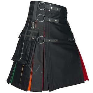 Scottish Fashion Kilt for Men – Rainbow Box Pleated Hybrid Utility Kilt with Cargo Pockets