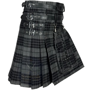 Modern Grey Watch Utility Kilt – Stylish Hybrid Tartan Kilt for Men – Custom Grey Tartan Utility Kilt – Heavy Duty Hybrid Scottish Work Kilt