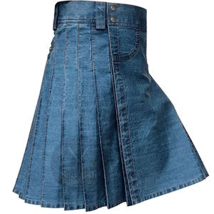 Kilt utilitaire en denim bleu fait main pour homme - Vêtements authentiques des Highlands écossais