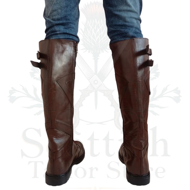 Handmade Long Brown Leather Boots for Men - Traditional Boots With ...