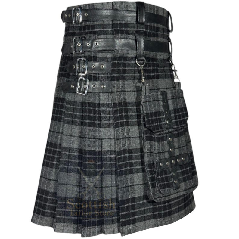 Modern Grey Watch Utility Kilt – Stylish Hybrid Tartan Kilt for Men – Custom Grey Tartan Utility Kilt – Heavy Duty Hybrid Scottish Work Kilt