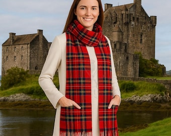 Ladies Tartan Pocket Scarf Scottish Plaid Winter - Acrylic Wool Shawl for Women 50+ Tartans