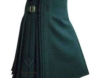 Scottish Traditional Solid Green Wool Kilt - Authentic highland 8 yard Kilts For Men