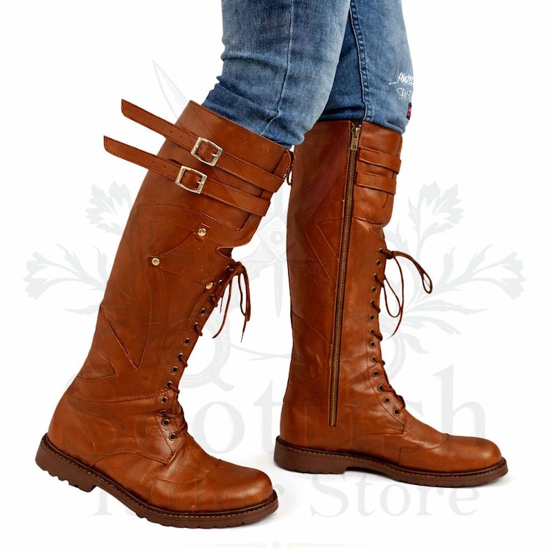 Handmade Long Brown Leather Boots for Men - Traditional Boots With ...