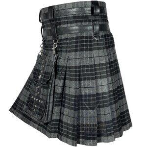 Modern Grey Watch Utility Kilt – Stylish Hybrid Tartan Kilt for Men – Custom Grey Tartan Utility Kilt – Heavy Duty Hybrid Scottish Work Kilt
