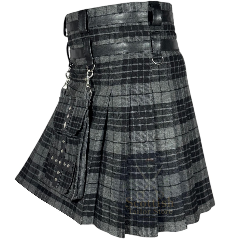 Modern Grey Watch Utility Kilt – Stylish Hybrid Tartan Kilt for Men – Custom Grey Tartan Utility Kilt – Heavy Duty Hybrid Scottish Work Kilt