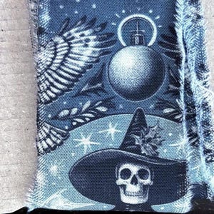 Hand torn Witch Skeleton Fabric Snippet, Junk Journal torn Strip Scrapbooking Snippet, Vintage style fabric scraps, Weird stuff cloth strip