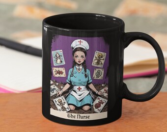 Nurses Tarot Card Coffee Mug Nursing Graduation Gift for Sister Black Drink Mug Fun Gift for Mom Magical Coffee Mug Nurse Gift Hospital