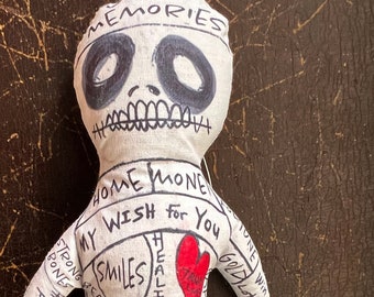 Good Boy Voodoo Doll Sculpted Skull Pins New Orleans Love Health and Happiness BFF Gift For Her Wedding Gift for Sister