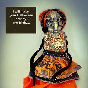 OOAK Art Doll Green Witch Sculpture Halloween Figure Gothic Home Decor Creepy Doll Halloween home decor, Witchy stuff, ugly witch