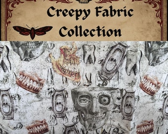 Creepy Anatomy Cotton Fabric, Wierdcore Teeth and Mouth Pattern