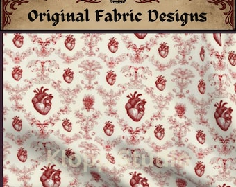 Gothic Anatomical Heart Fabric, Curiosities and Oddities, Quilting Cotton