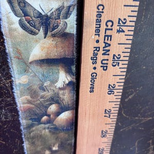 Hand torn Forest Fabric Snippet, Mushroom Junk Journal Strip Scrapbooking Snippet roll Vintage style Woodsy fabric scraps, Witchy stuff