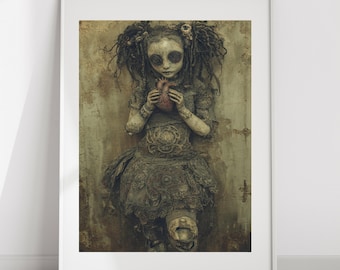 Impresión digital de arte mural gótico oscuro, arte macabro imprimible con corazón, regalo de San Valentín de goblincore oscuro, decoración extraña para el hogar