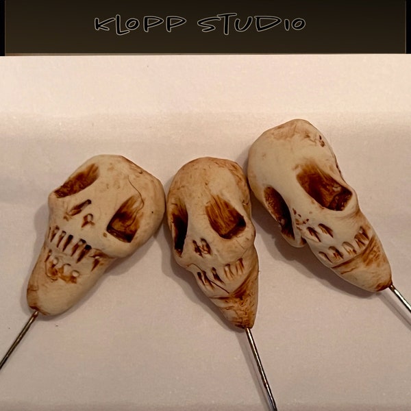 Hand Sculpted Skull Stick Pins For Voodoo Dolls or Creepy Crafts in Several Colors, Poppet Pokes
