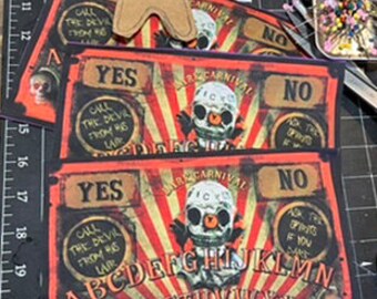 Ouija Board Fabric Piece Creepy Clown Fabric Panel Red Gothic Quilting Cotton Halloween Prop Dark Art Crafts Masks 6x9.5 Original Designs