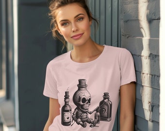 Creepy Skeleton and His Whiskey Rant Bourbon Craze Skull Jug Voodoo Fun Unisex T-shirt Macabre Art Tee Gothic Gift for Husband Bourbon Fan