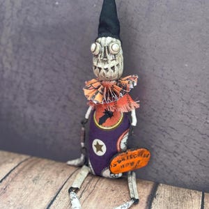 Whimsical Ghost Pumpkin Halloween OOAK Art Doll Spooky Articulated Clay Halloween Sculpture Folk Art Figure |  Funny doll | Witchy Home Deco