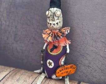 Whimsical Ghost Pumpkin Halloween OOAK Art Doll Spooky Articulated Clay Halloween Sculpture Folk Art Figure |  Funny doll | Witchy Home Deco