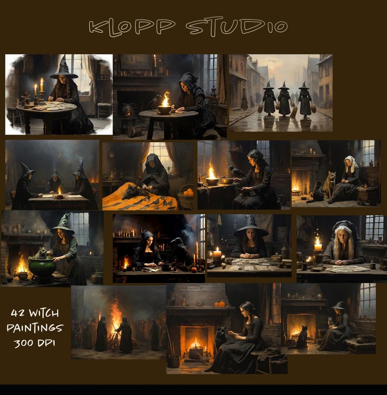 Witch Print Gothic Wall Decor, Huge Bundle Digital Halloween Wall Art