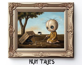 Lámina de muñeca de trapo espeluznante, decoración para el hogar estilo granja, lámina de pintura gótica, descarga digital de muñeca extraña, regalo peculiar para el hogar gótico.