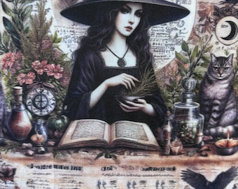 Witchy Gothic Quilt Cotton Fabric, Victorian Halloween Decor